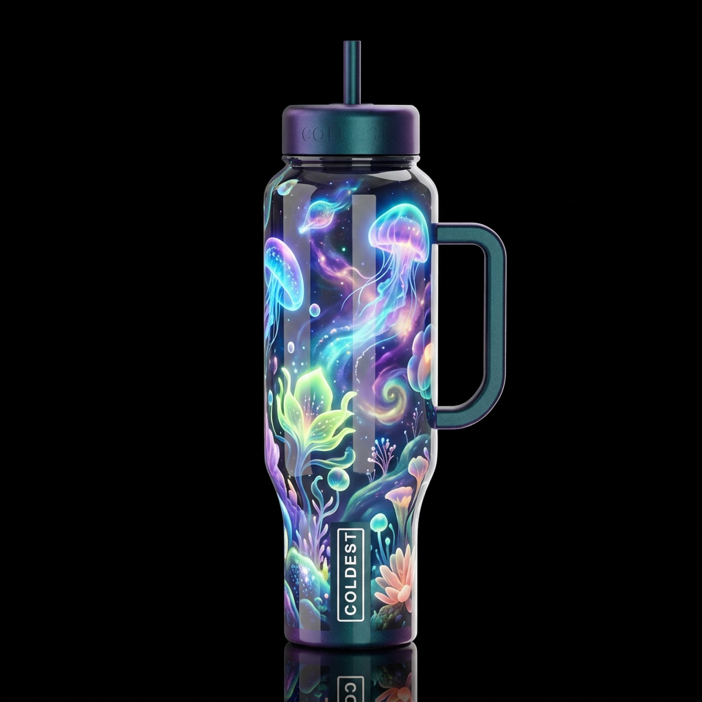 Mimicry, glossy, glowie, trompe-l'œil, beautiferou... water bottle design