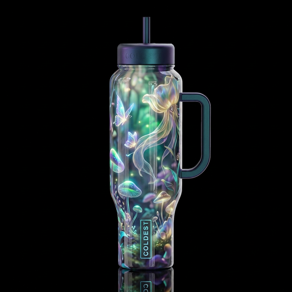 Mimicry, glossy, glowie, trompe-l'œil, beautiferou... water bottle design