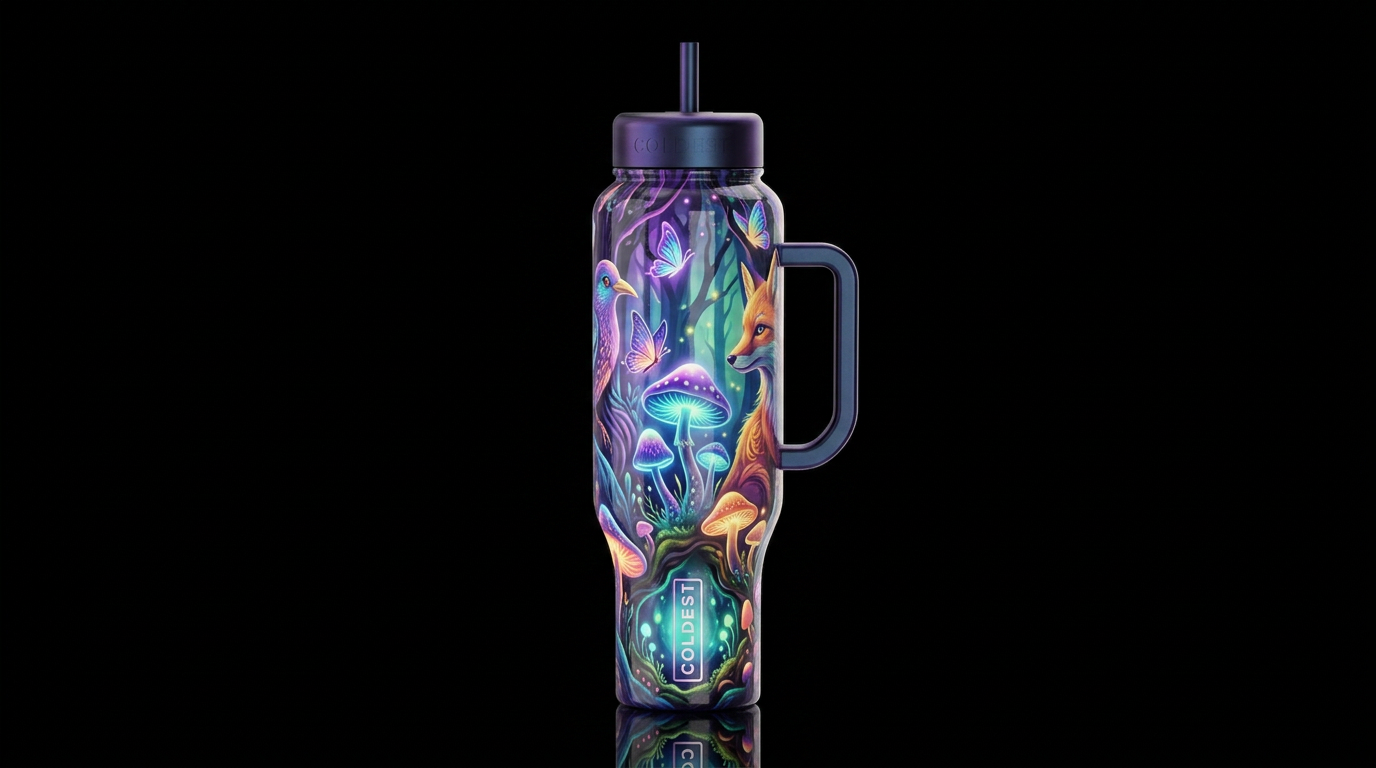 Mimicry, glossy, glowie, trompe-l'œil, beautiferou... water bottle design