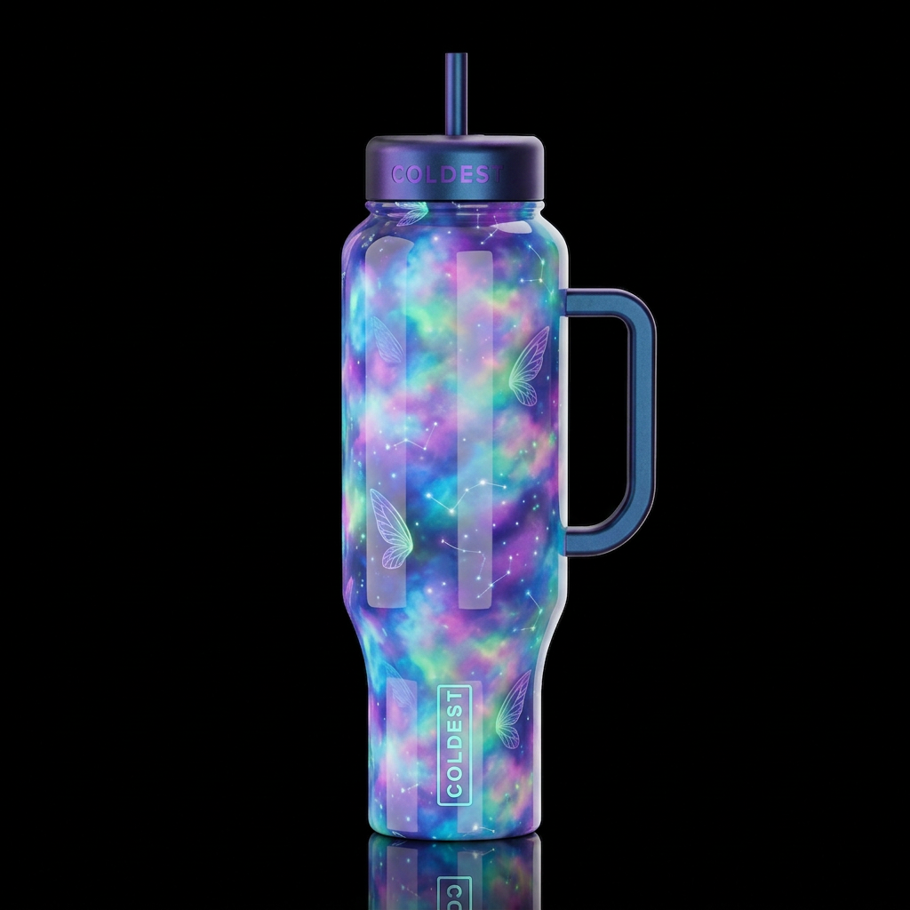 Mimicry, glossy, glowie, trompe-l'œil, beautiferou... water bottle design