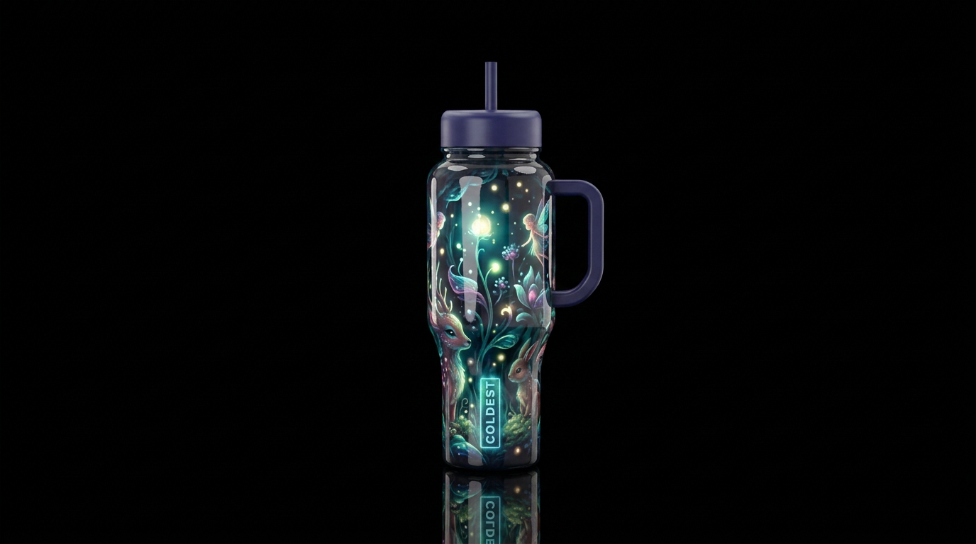 Mimicry, glossy, glowie, trompe-l'œil, beautiferou... water bottle design
