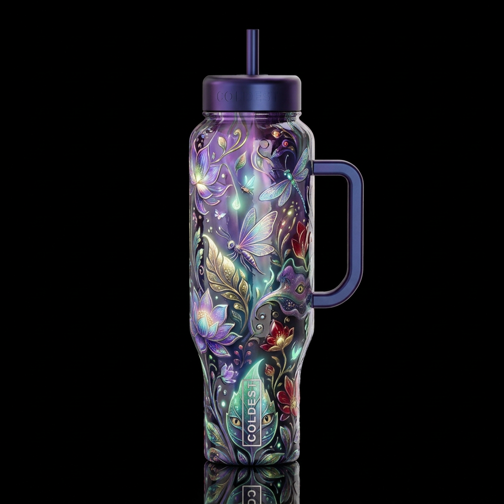 Mimicry, glossy, glowie, trompe-l'œil, beautiferou... water bottle design