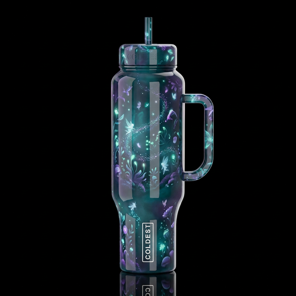 Mimicry, glossy, glowie, trompe-l'œil, beautiferou... water bottle design