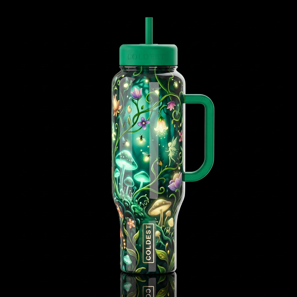 Mimicry, glossy, glowie, trompe-l'œil, beautiferou... water bottle design