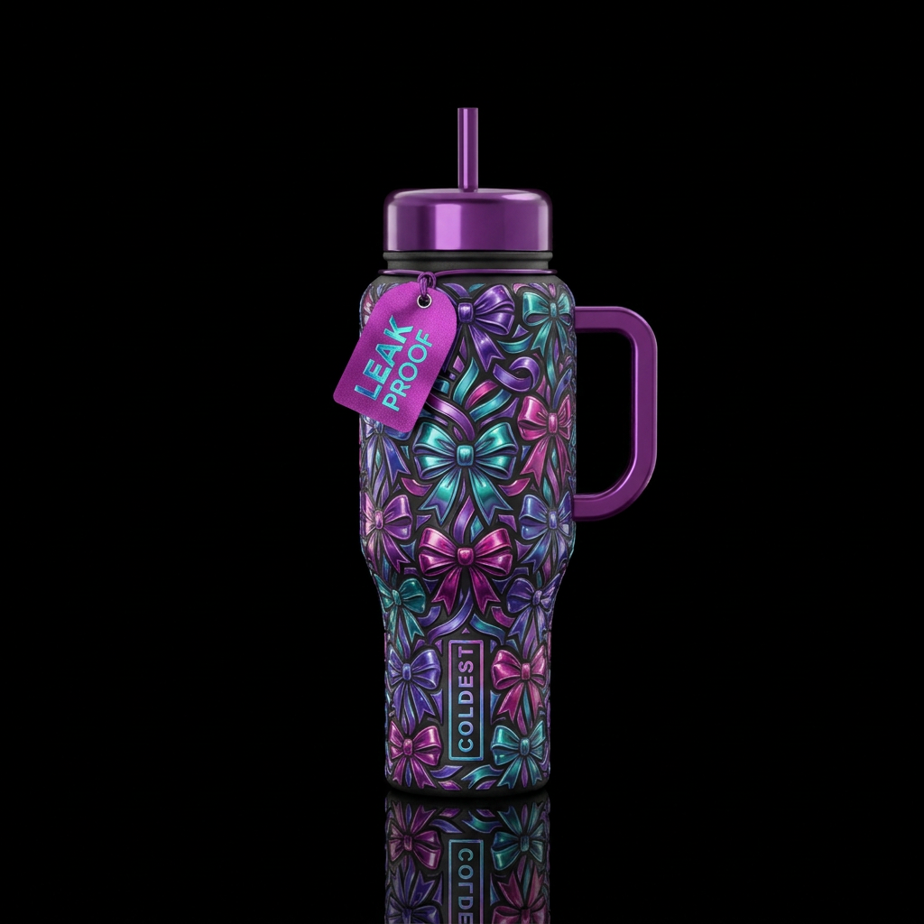 Beveled, bows,glossy, glowie, trompe-l'œil, beauti... water bottle design