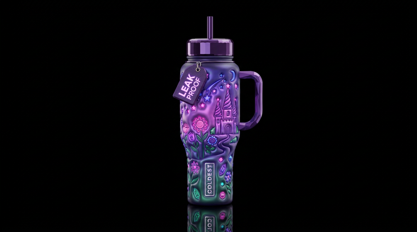 Reveled, glossy, glowie, trompe-l'œil, beautiferou... water bottle design