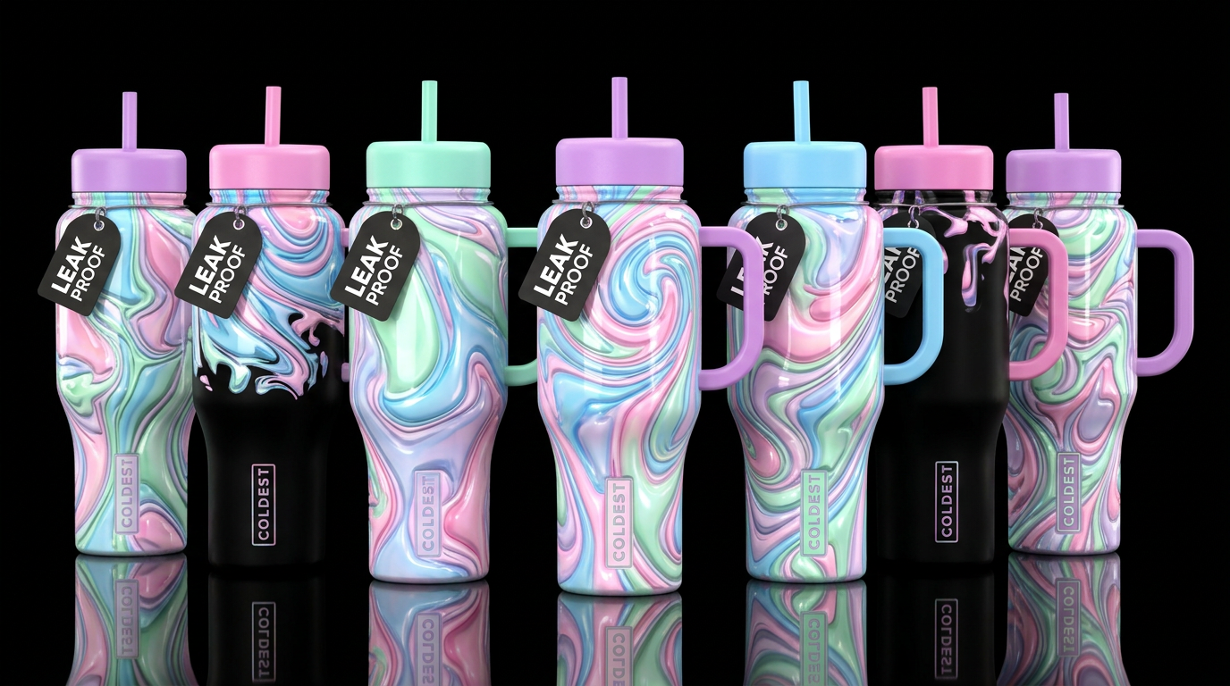 Reveled, glossy, glowie, trompe-l'œil, beautiferou... water bottle design