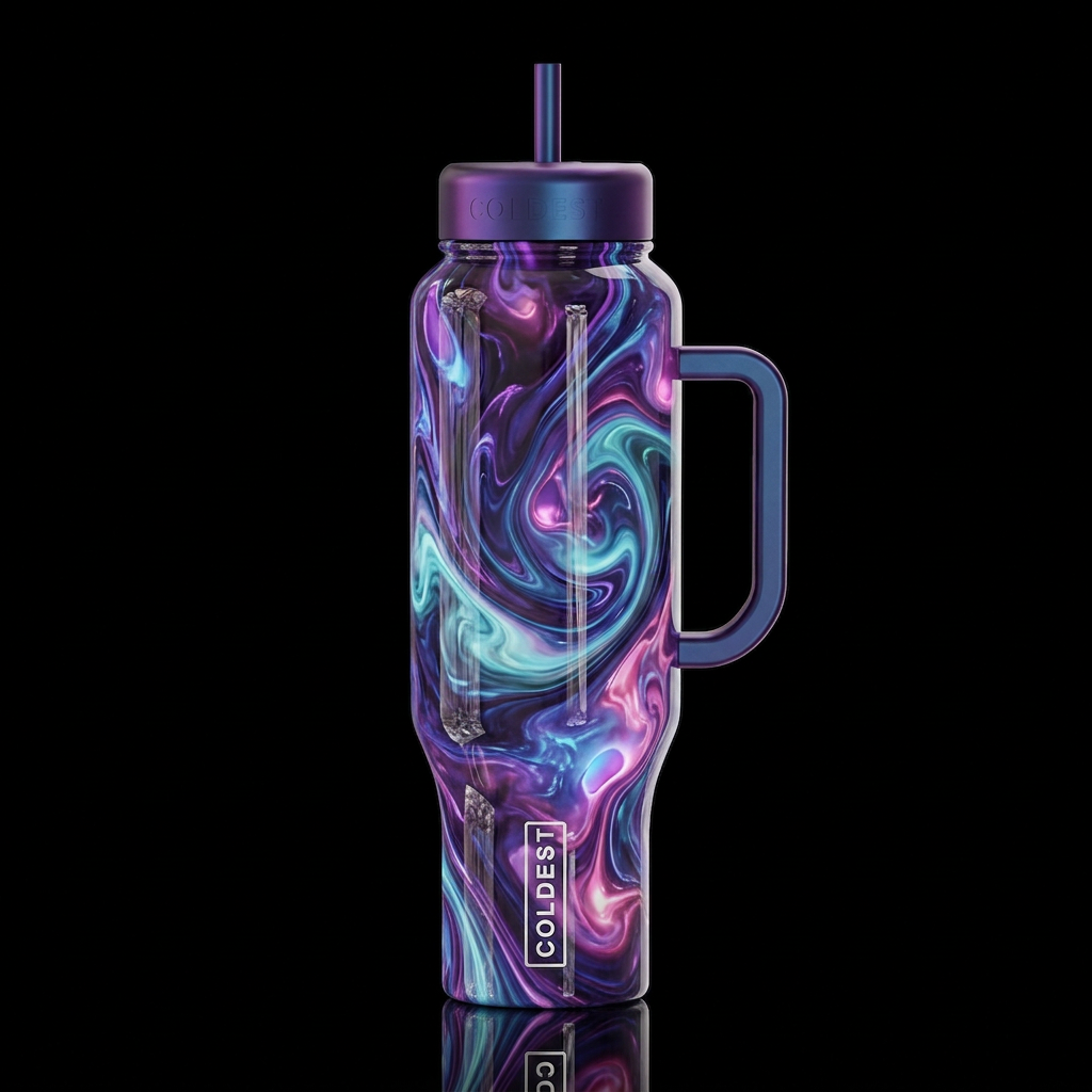 Reveled, glossy, glowie, trompe-l'œil, beautiferou... water bottle design