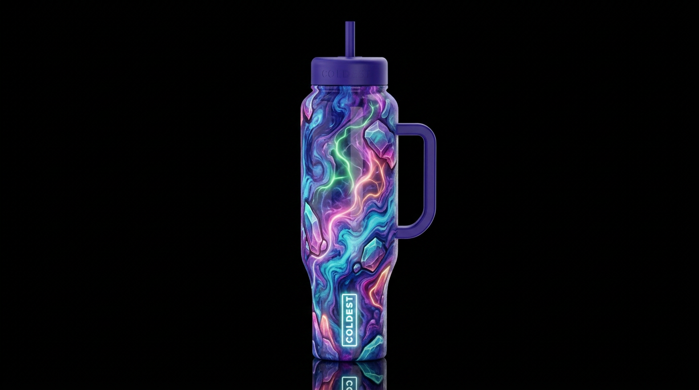 Reveled, glossy, glowie, trompe-l'œil, beautiferou... water bottle design