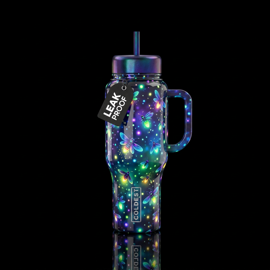 firefly, glowie, edgy, vibrant, whimsical, glossy,... water bottle design