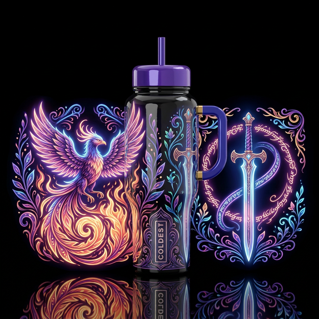 Retribution, glossy, glowie, trompe-l'œil, beautif... water bottle design