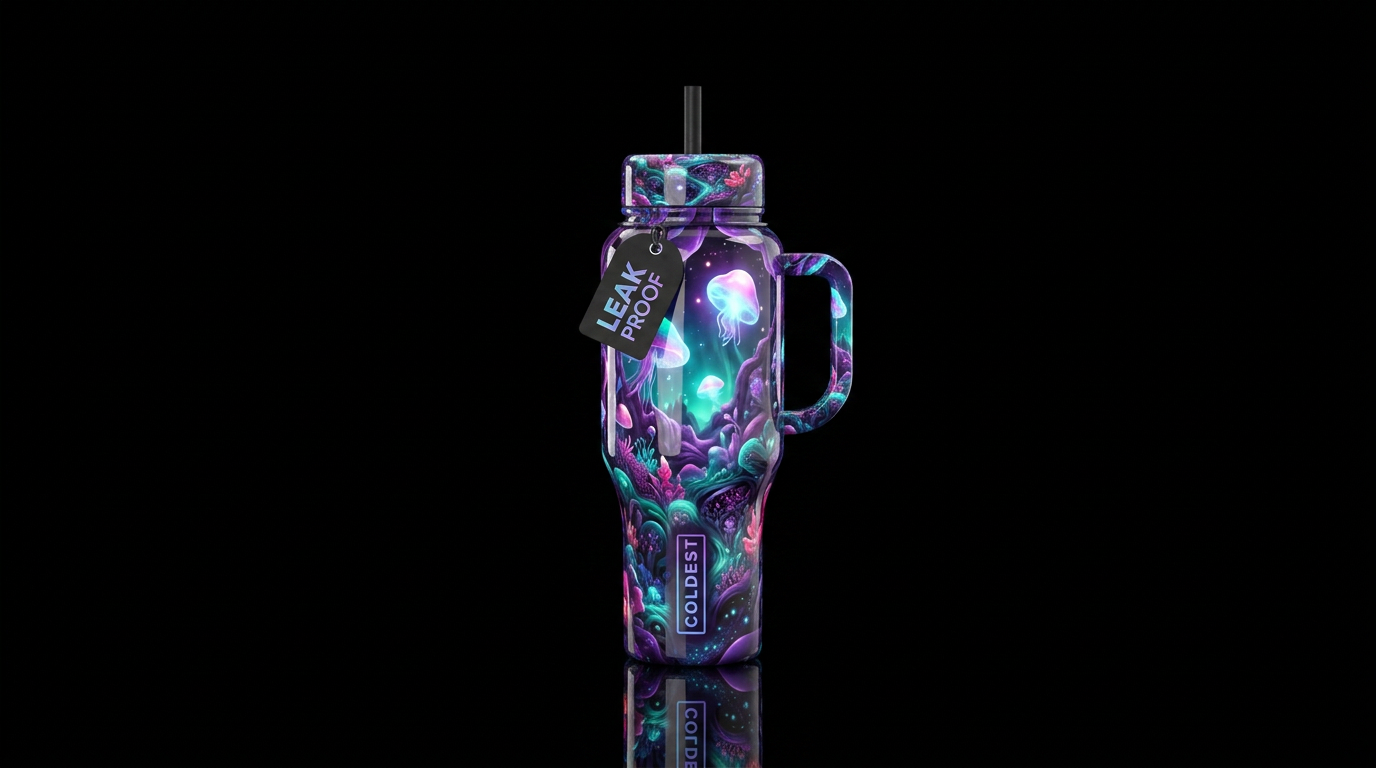 Retribution, glossy, glowie, trompe-l'œil, beautif... water bottle design