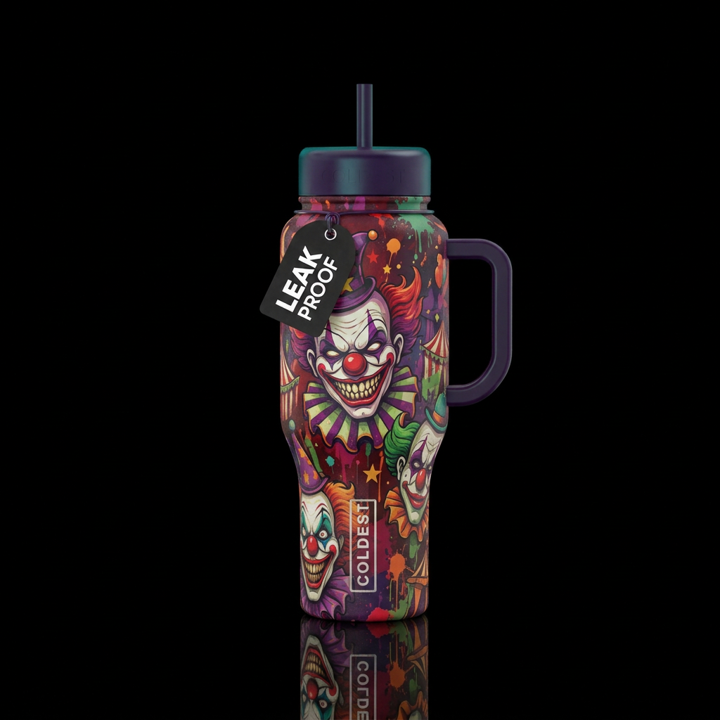 Creepy clown,whimsical, no bear water bottle design
