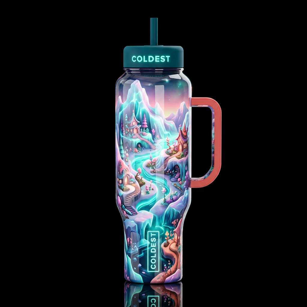 Coldie,glossy, glowie, trompe-l'œil, beautiferous,... water bottle design