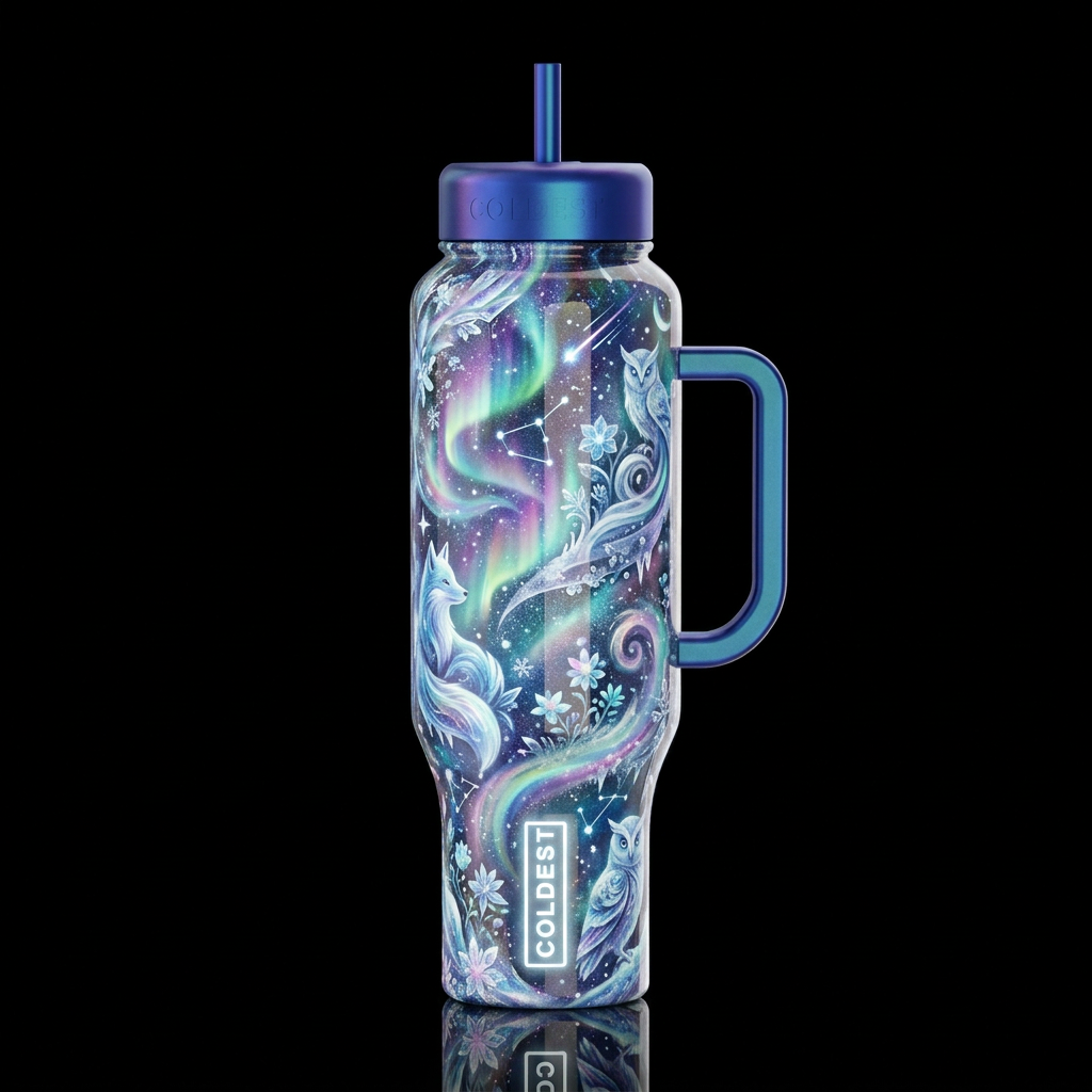 Coldie,glossy, glowie, trompe-l'œil, beautiferous,... water bottle design