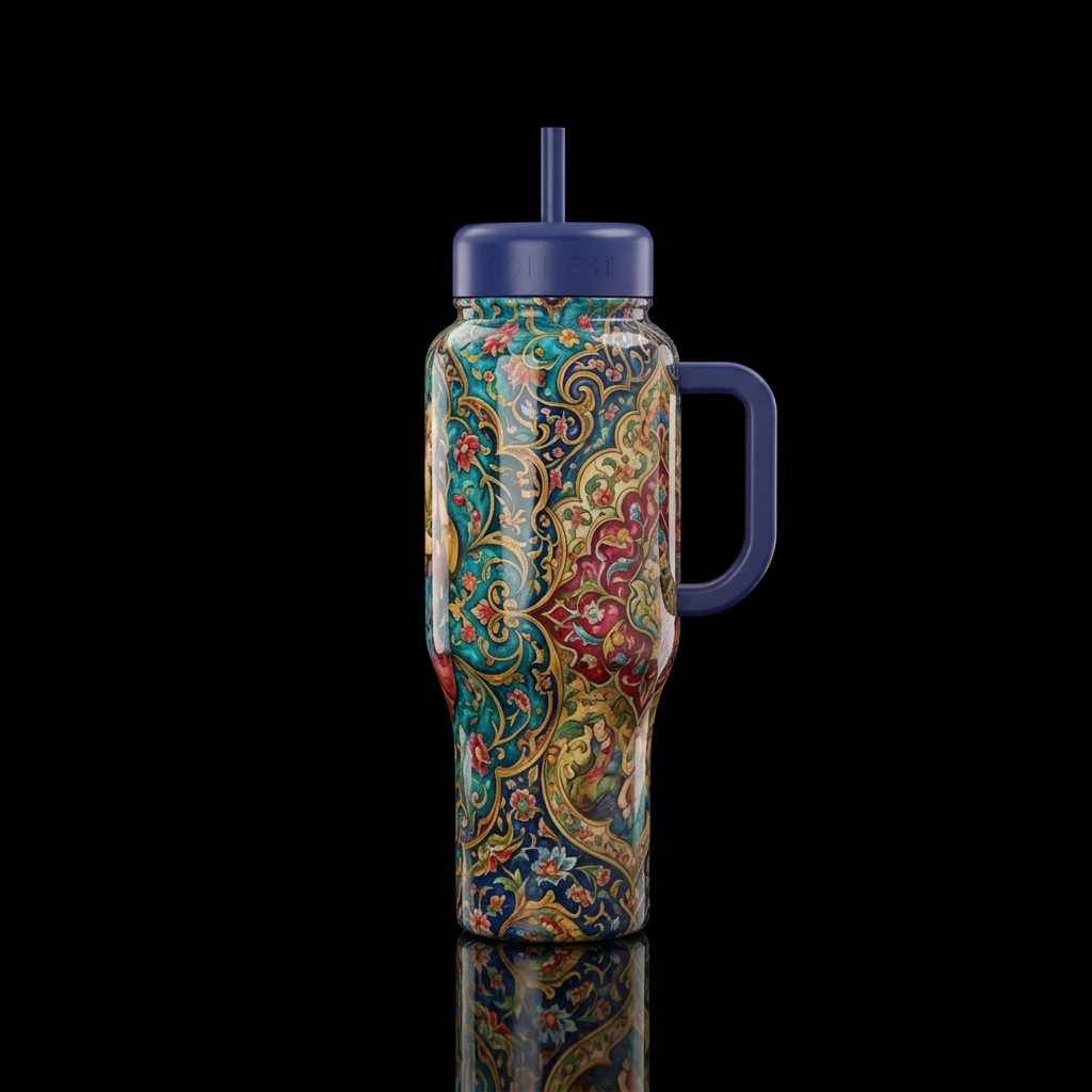 persian, stylistic,, artistic,glossy, trompe-l'œil... water bottle design