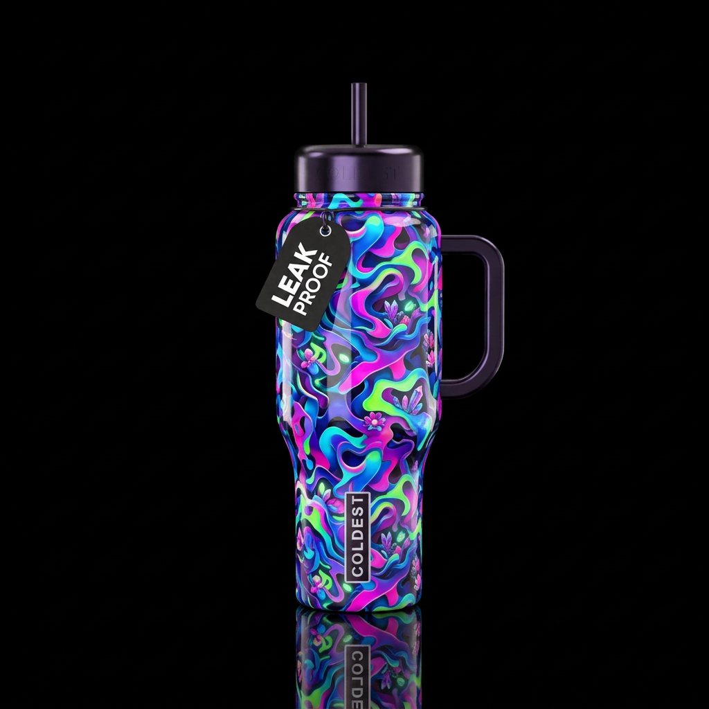 Crazy camo,glossy, glowie, trompe-l'œil, beautifer... water bottle design