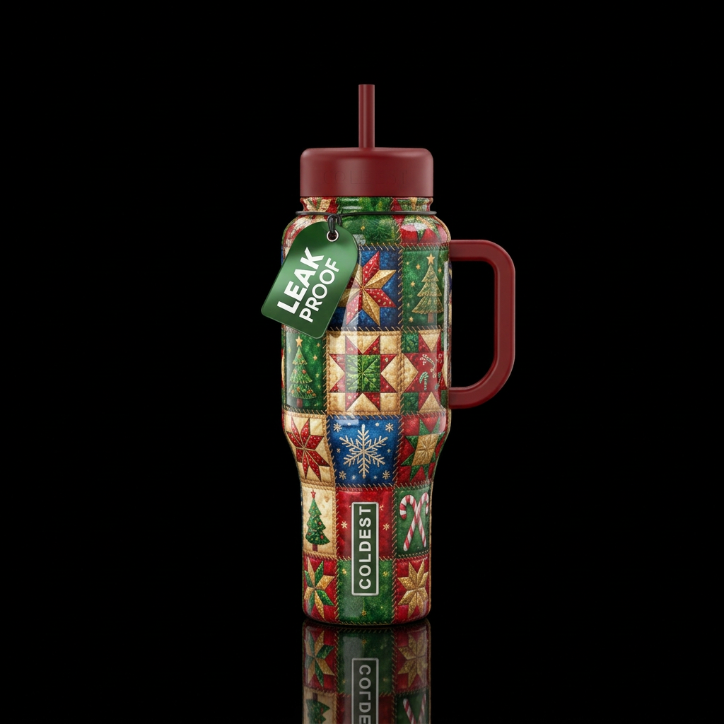 Christmas quilt,glossy, trompe-l'œil, glowie, beau... water bottle design