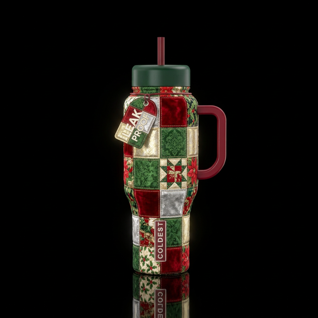 Christmas quilt,glossy, trompe-l'œil, glowie, beau... water bottle design