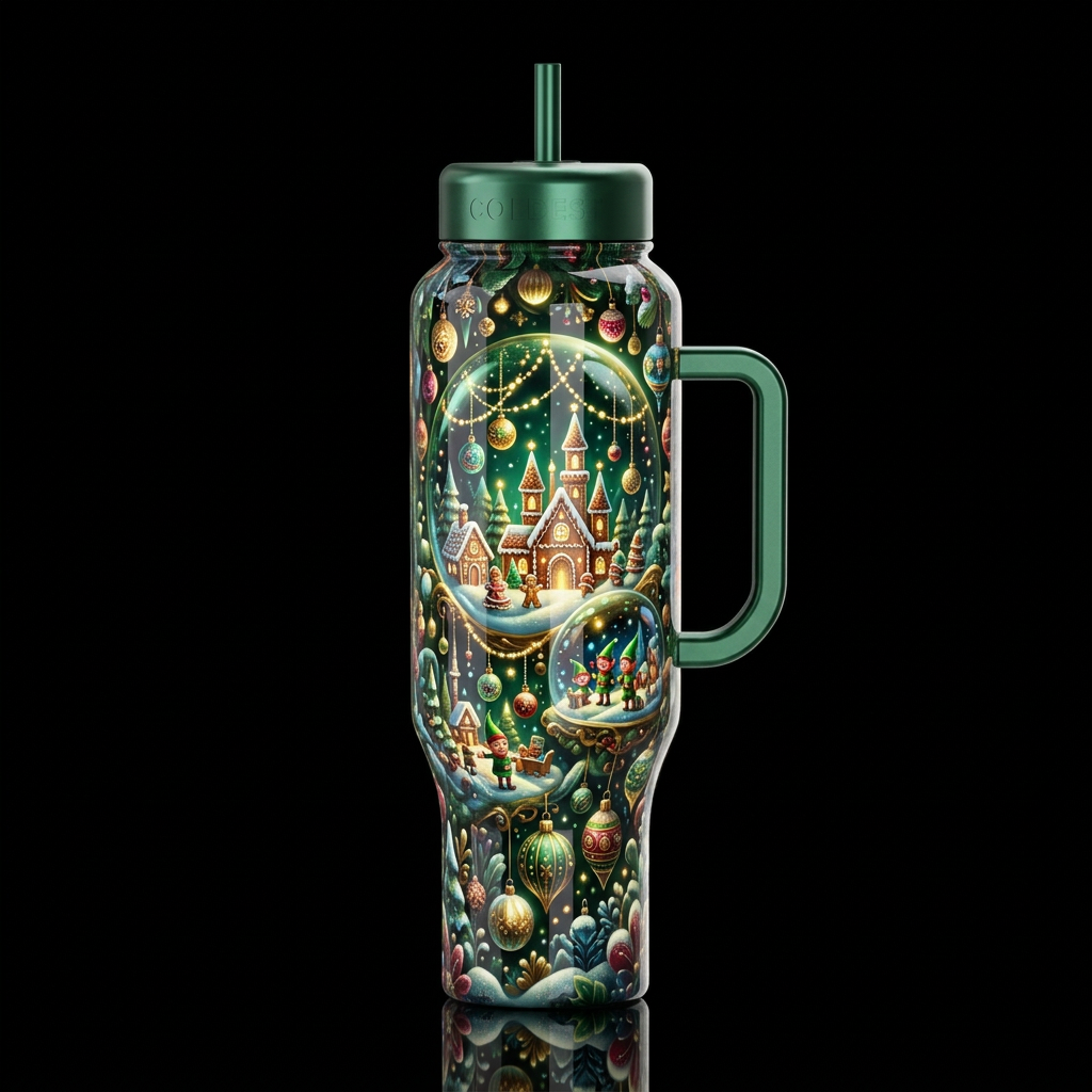 Wonderous  christmas, glossy, glowie, trompe-l'œil... water bottle design