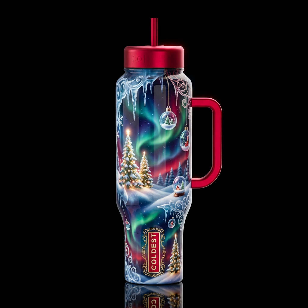 Wonderous  christmas, glossy, glowie, trompe-l'œil... water bottle design