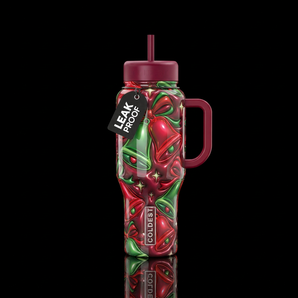 Christmas bells,glossy, trompe-l'œil, beautiferous... water bottle design