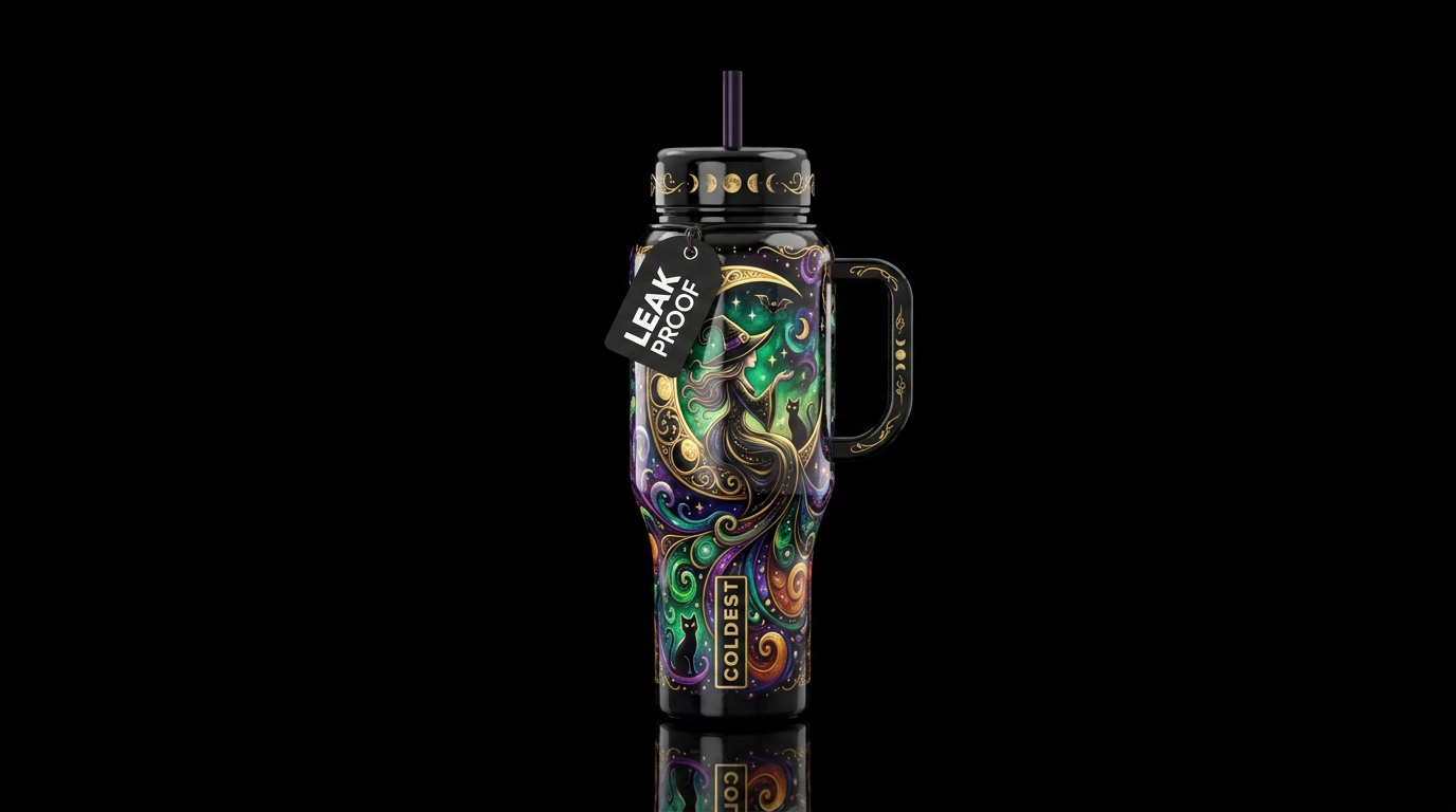 Crescent witch moon,, glossy, trompe-l'œil, beauti... water bottle design