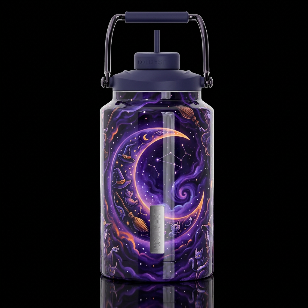 Crescent witch moon,, glossy, trompe-l'œil, beauti... water bottle design