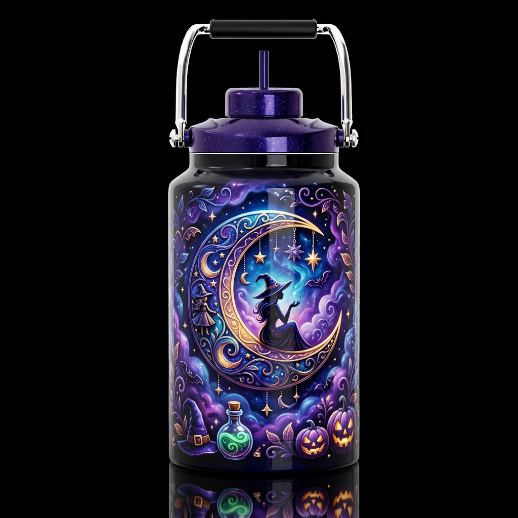 Crescent witch moon,, glossy, trompe-l'œil, beauti... water bottle design