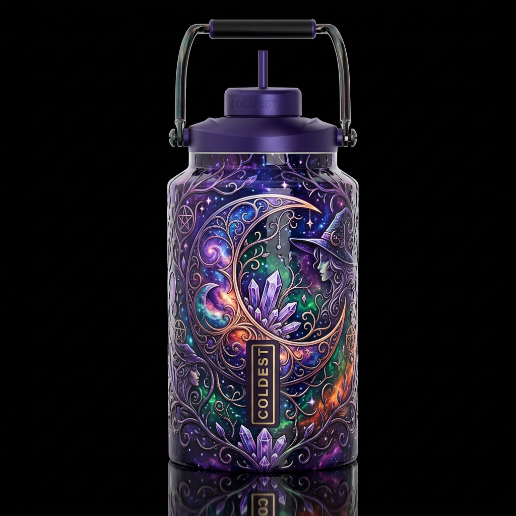 Crescent witch moon,, glossy, trompe-l'œil, beauti... water bottle design