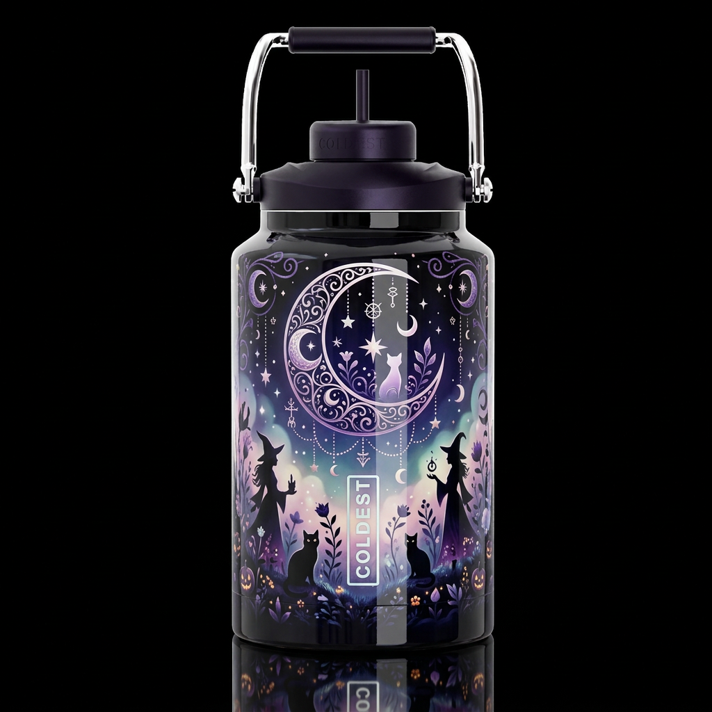 Crescent witch moon,, glossy, trompe-l'œil, beauti... water bottle design