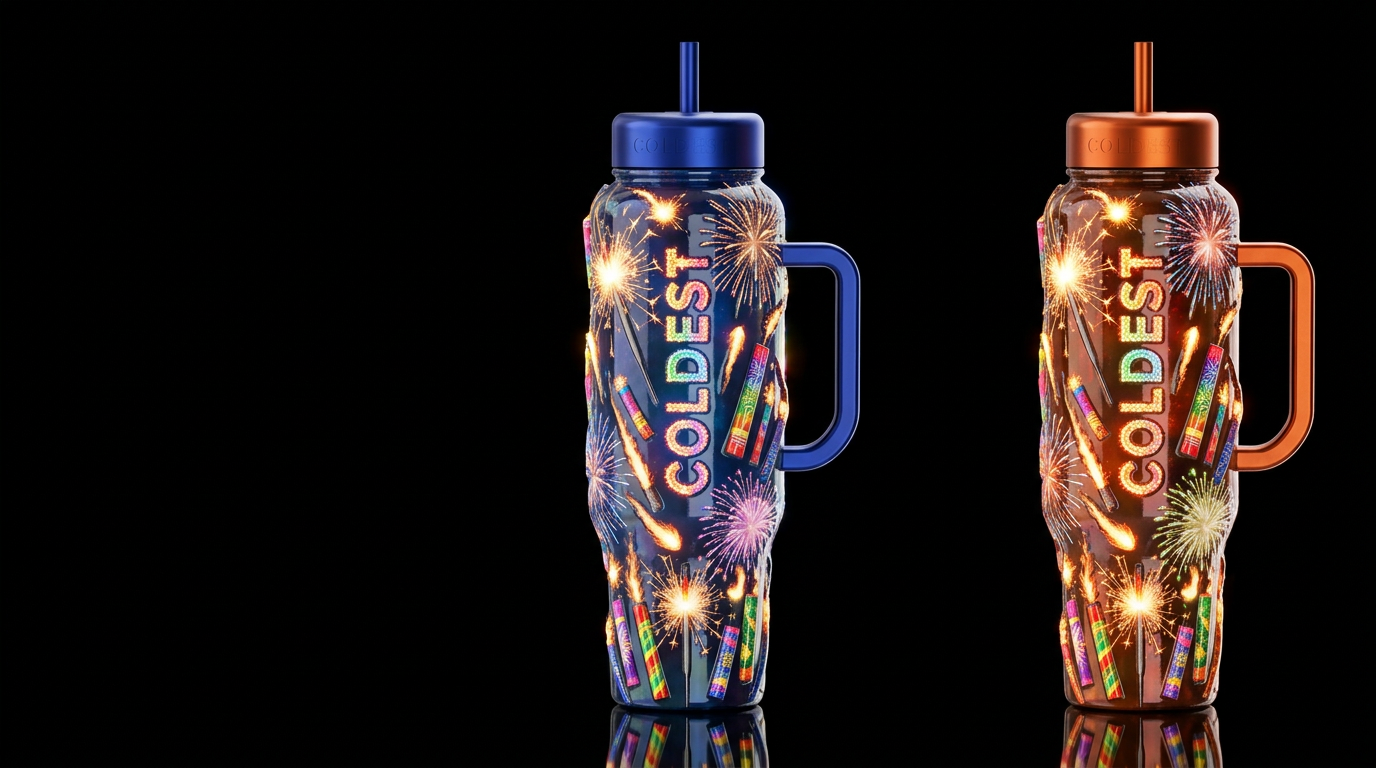 Sparklers, roman candles, fireworks, glossy, glowi... water bottle design