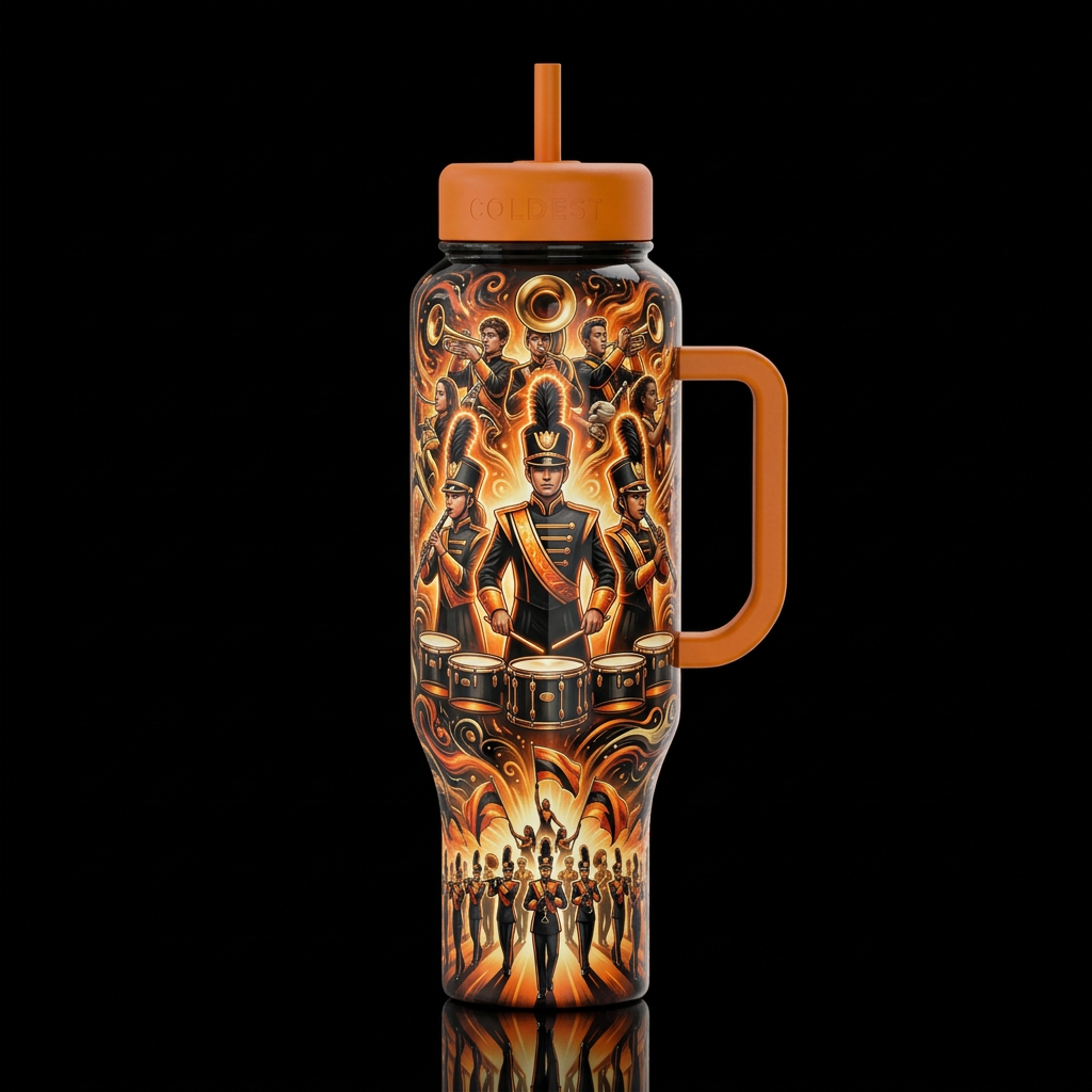 Full high-school march band 3 drum majors, glossy,... water bottle design
