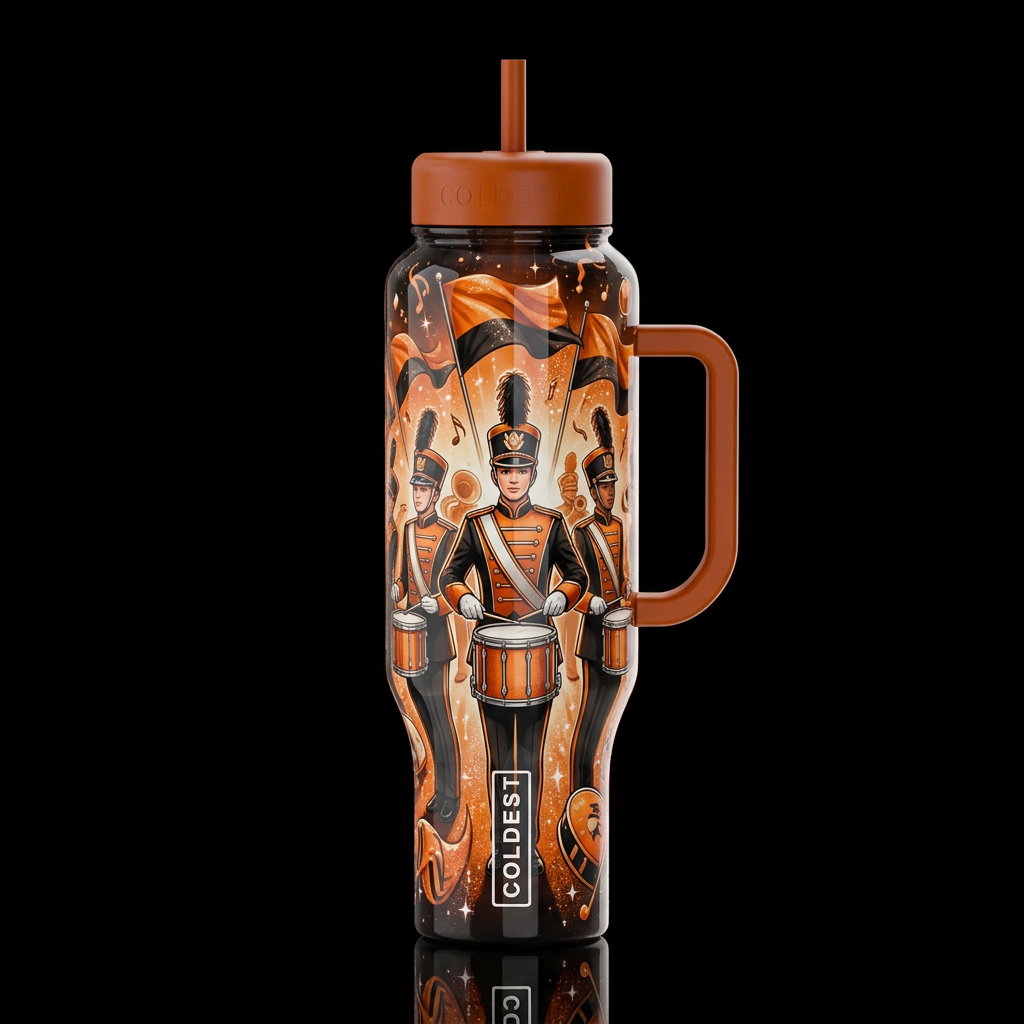Full high-school march band 3 drum majors, glossy,... water bottle design