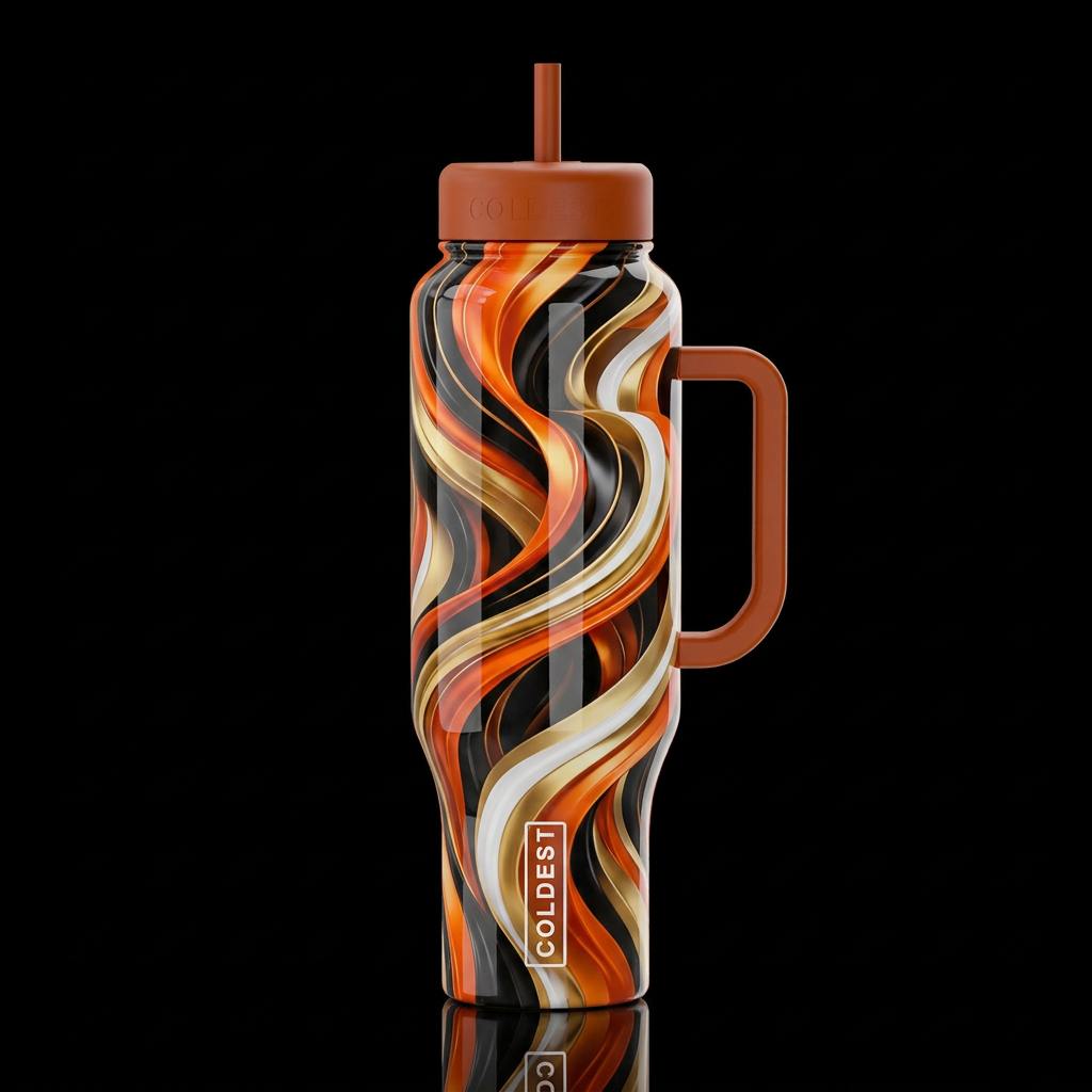 Orange black gold white streamers, glossy, glowie,... water bottle design