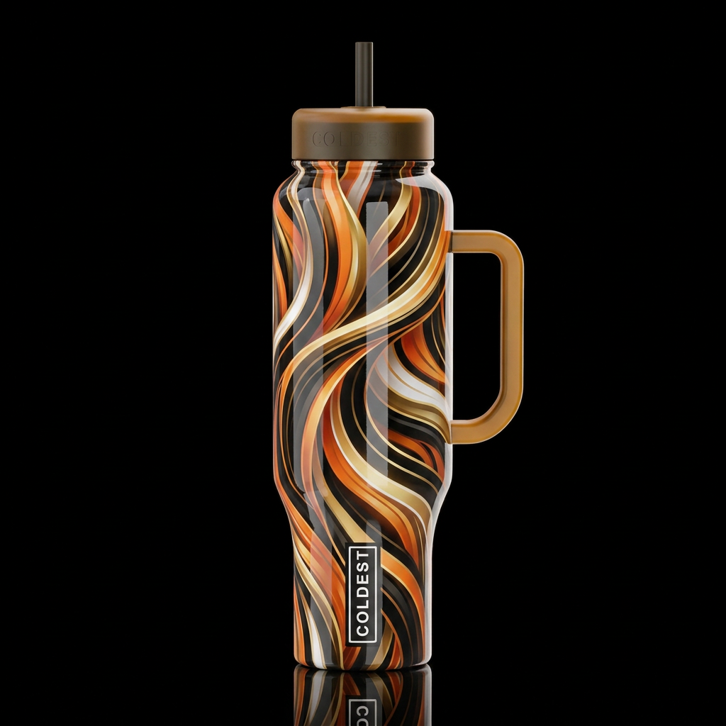 Orange black gold white streamers, glossy, glowie,... water bottle design