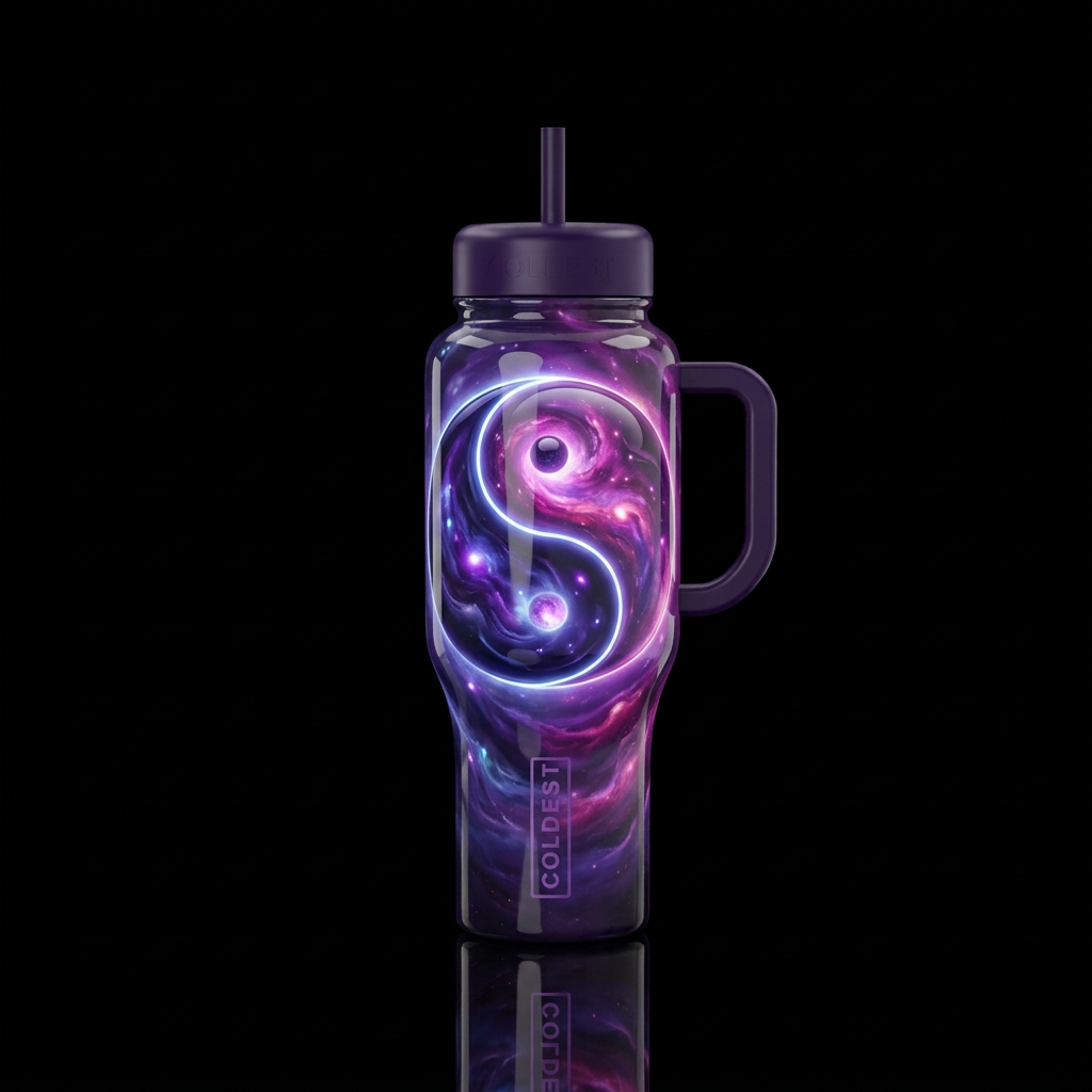 Alluring yin and yang, glossy, glowie, trompe-l'œi... water bottle design