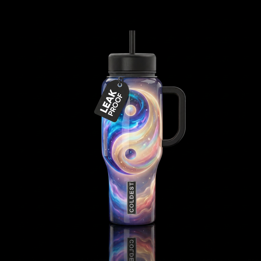 Alluring yin and yang, glossy, glowie, trompe-l'œi... water bottle design