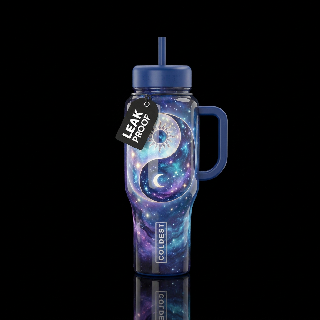 Alluring yin and yang, glossy, glowie, trompe-l'œi... water bottle design