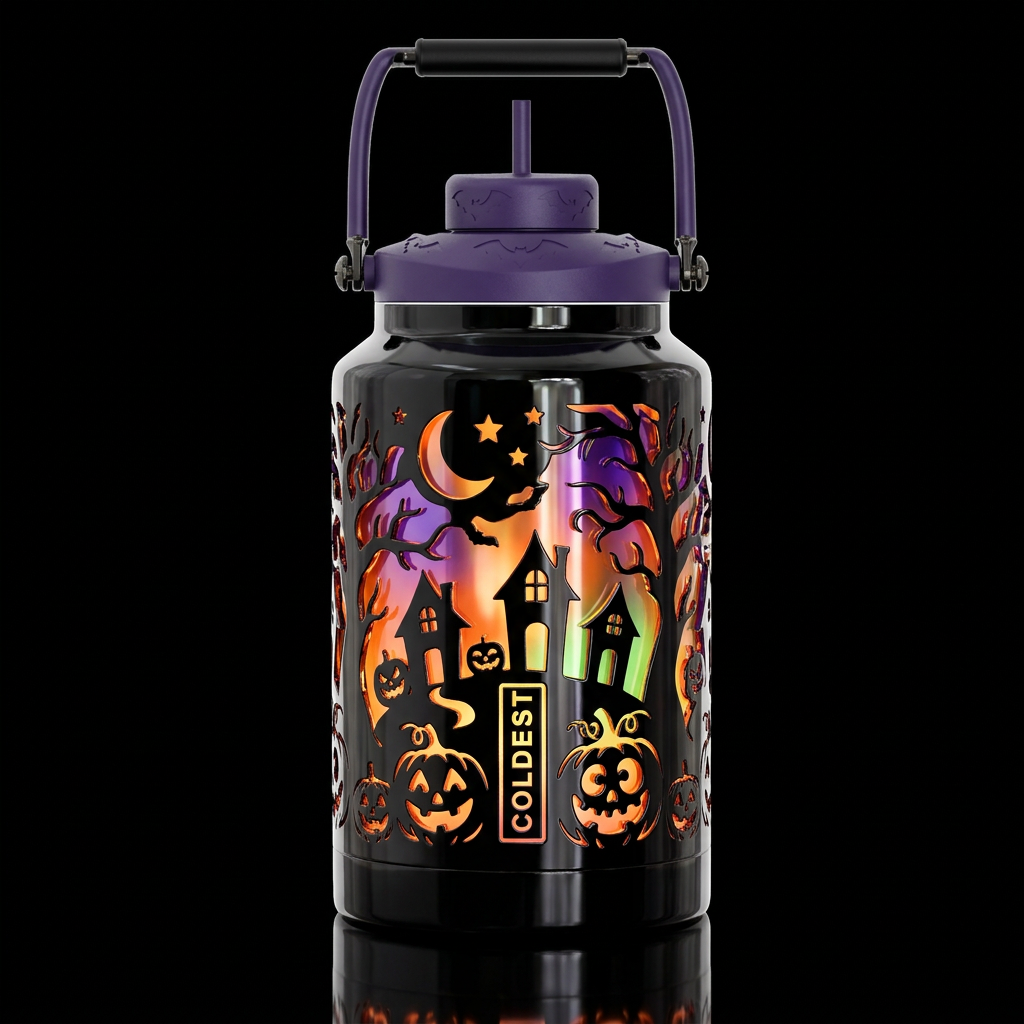 Halloween lantern, whimsical, glossy, glowie, trom... water bottle design