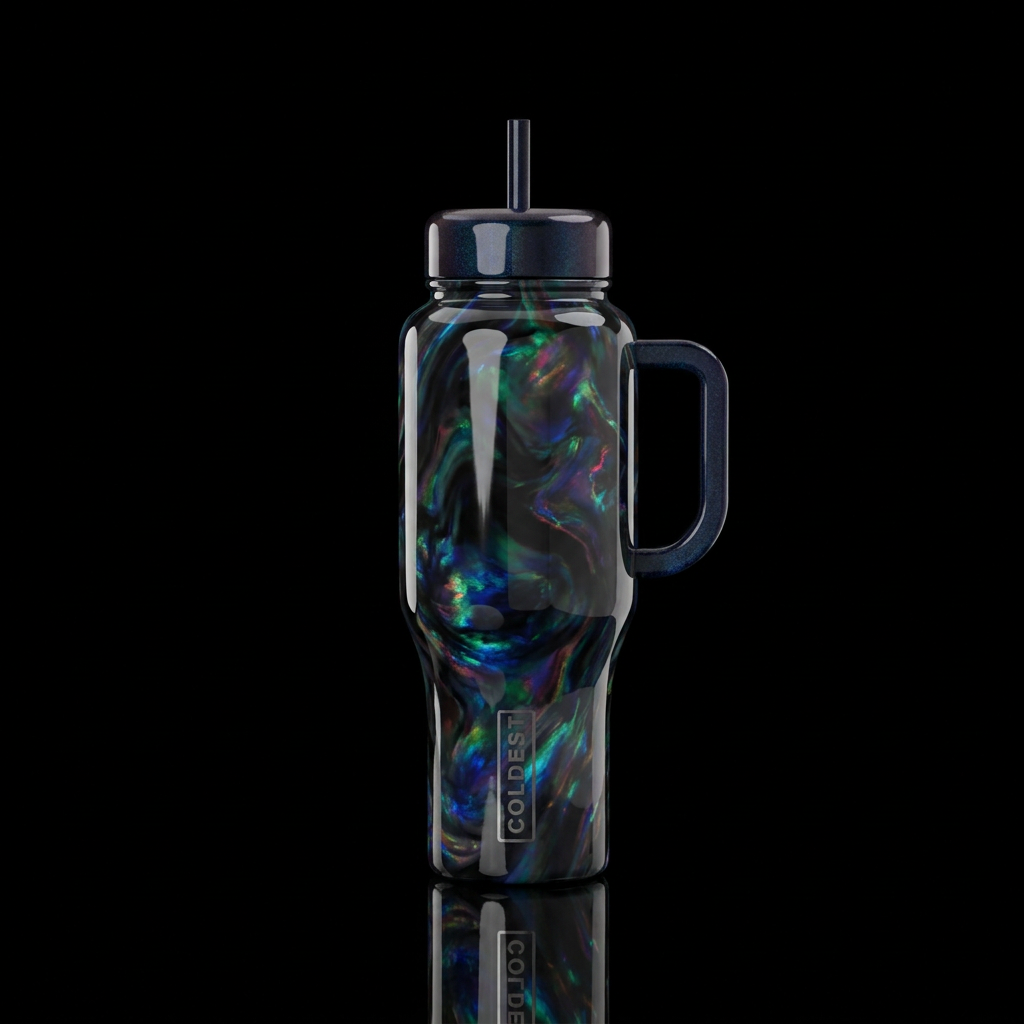 Liquid black opal, glossy, glowie, trompe-l'œil, b... water bottle design