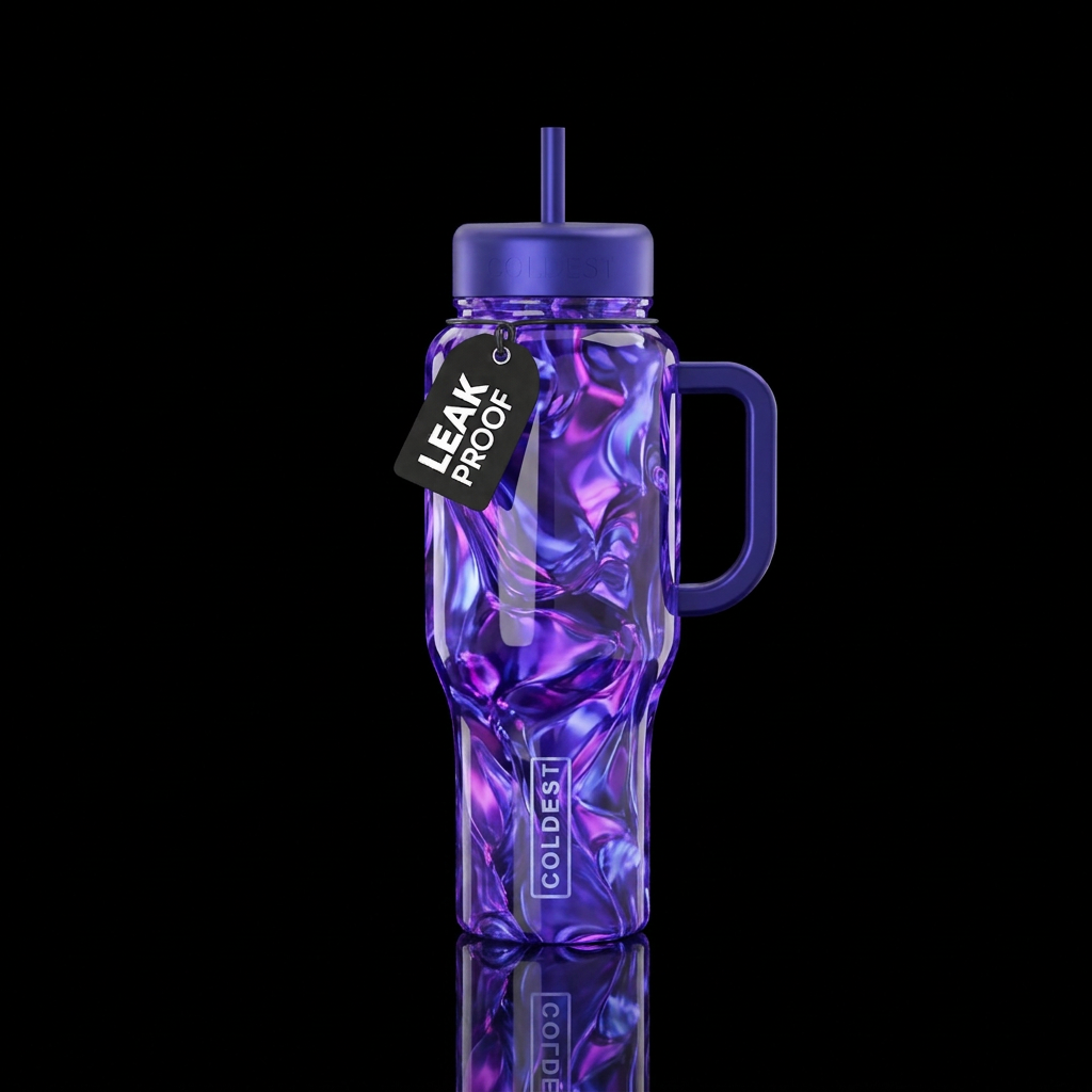 Liquid tanzanite, glossy, glowie, trompe-l'œil, be... water bottle design