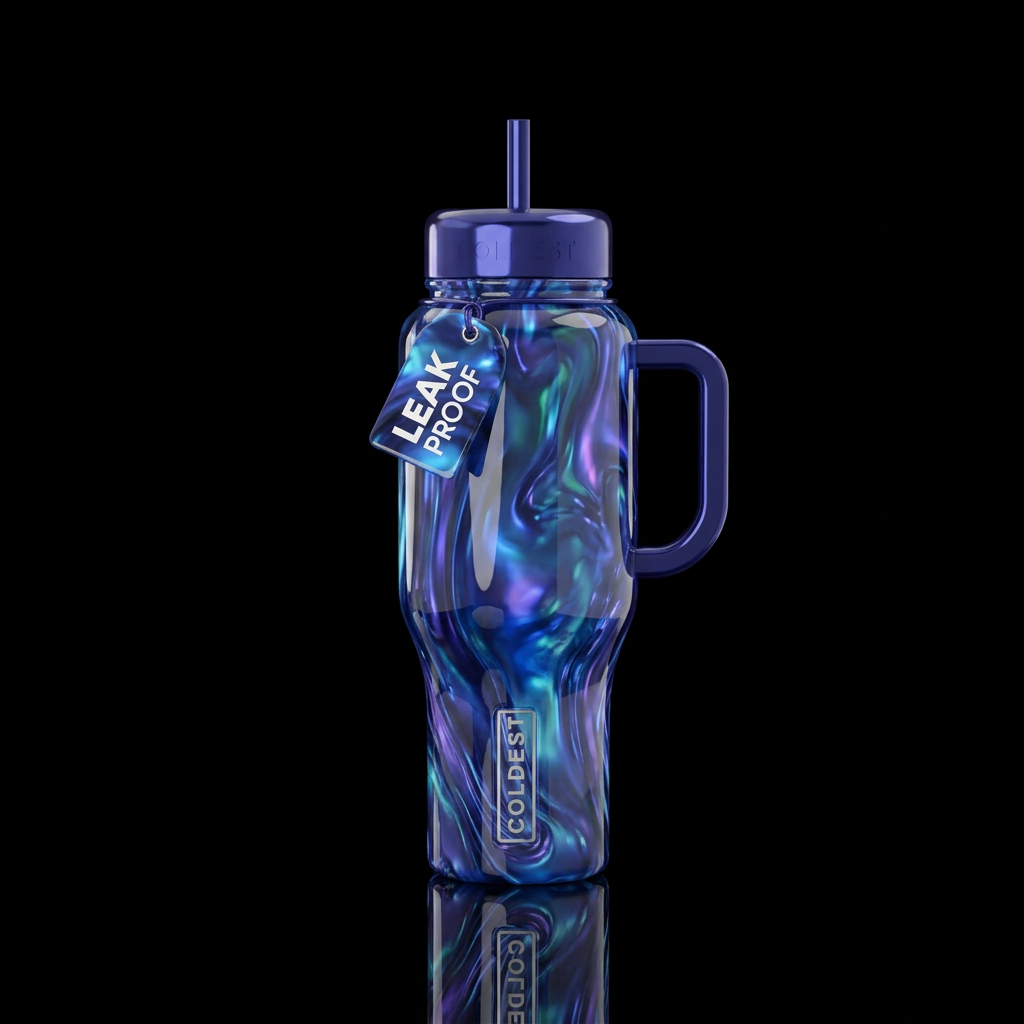 Liquid tanzanite, glossy, glowie, trompe-l'œil, be... water bottle design