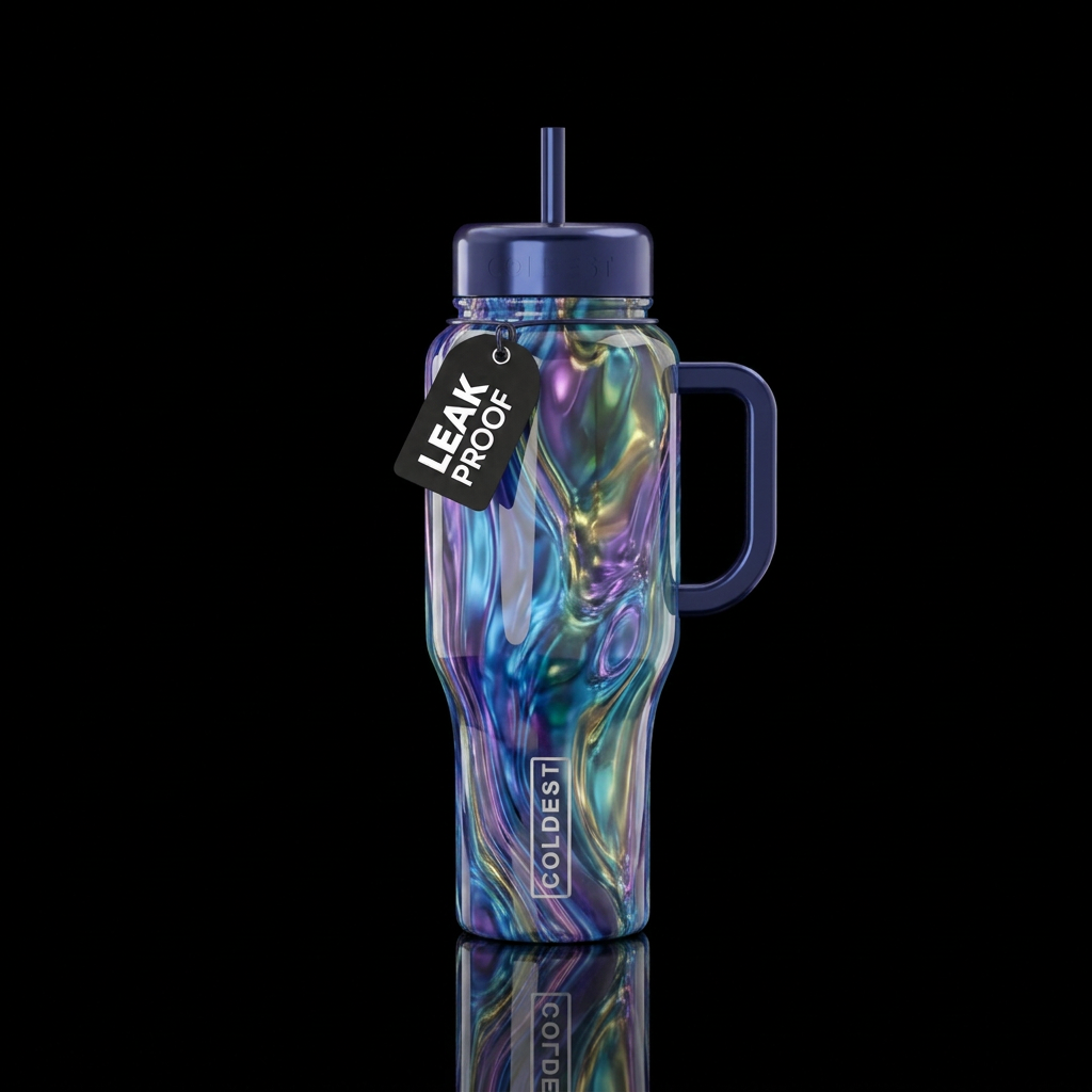 Liquid tourmaline, glossy, glowie, trompe-l'œil, b... water bottle design