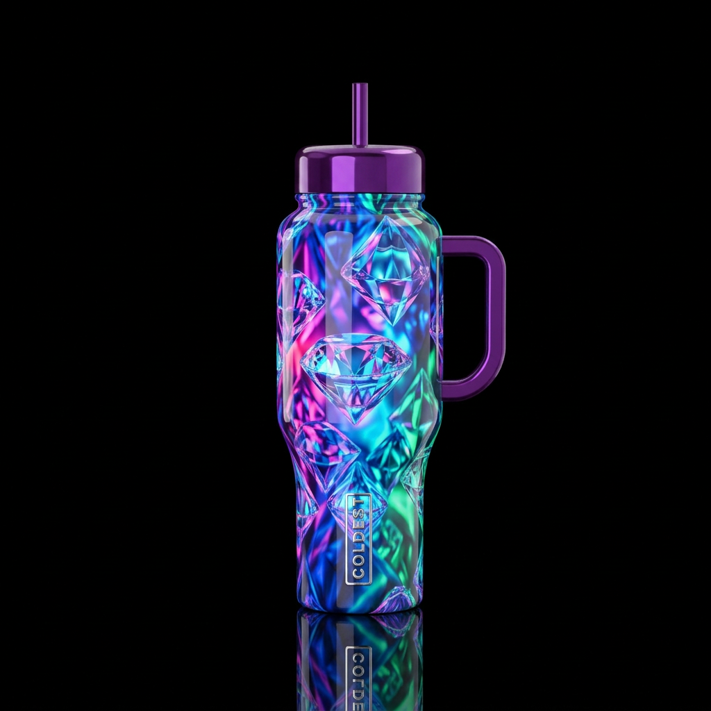 Liquid diamond, glossy, glowie, trompe-l'œil, beau... water bottle design
