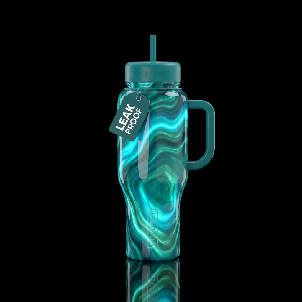 Liquid amazonite, glossy, glowie, trompe-l'œil, be... water bottle design