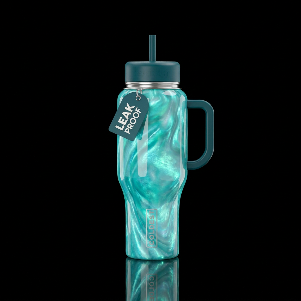 Liquid amazonite, glossy, glowie, trompe-l'œil, be... water bottle design