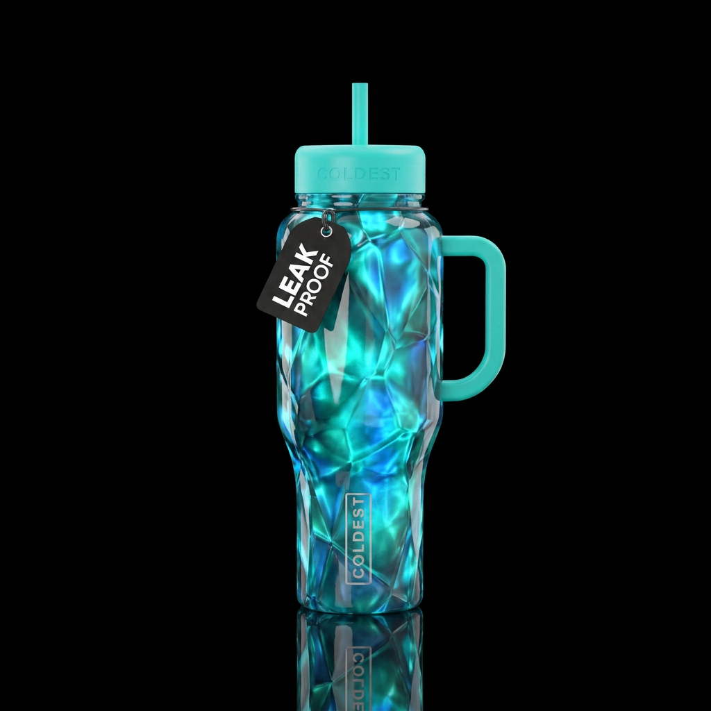 Liquid beryl, glossy, glowie, trompe-l'œil, beauti... water bottle design