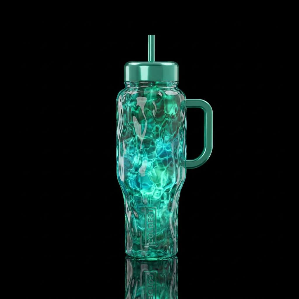 Liquid beryl, glossy, glowie, trompe-l'œil, beauti... water bottle design
