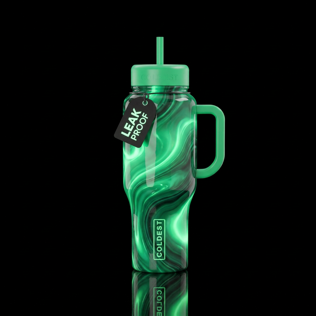 Liquid chryoprase, glossy, glowie, trompe-l'œil, b... water bottle design